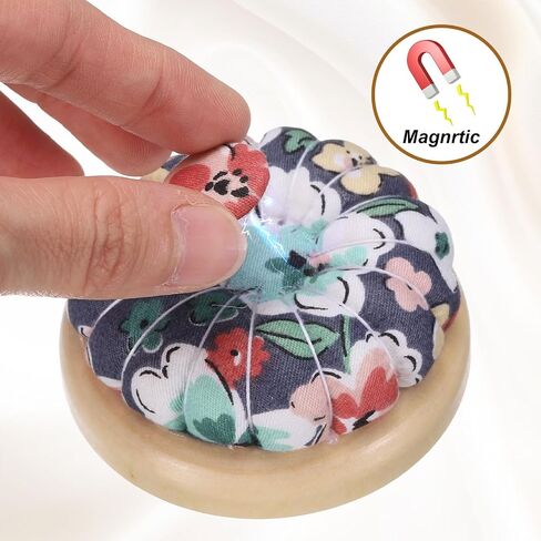 HARFINGTON Pin Cushions Sewing Cute Needle Japanese Style Cushion Needle Holder Pincushions Magnetic Top Wooden Base for Sewing Quilting Needlework DIY Crafts, Floral Dark Blue in Saudi Arabia
