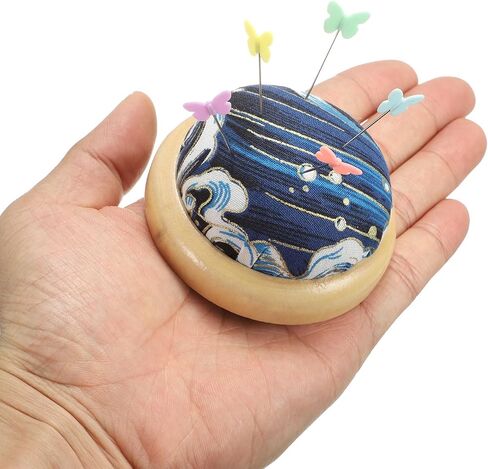 Harfington pin cushion قاعدة خشبية قاعدة يابانية مستديرة حامل إبرة pincushion لخياطة خياطة الإبرة لحرف الإبرة DIY ، الأزرق الأزرق in Saudi Arabia