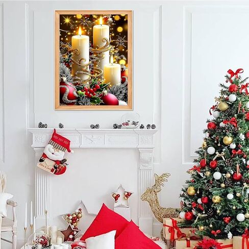 مجموعات الرسم الفني الماسي من Bowetile للبالغين المهد، طقم طلاء فني ماسي 5D لعيد الميلاد، DIY كامل دائري الحفر الماسي النقاط صورة جوهرة فنية حرفية لديكور جدار المنزل 12 × 16 بوصة in Kuwait
