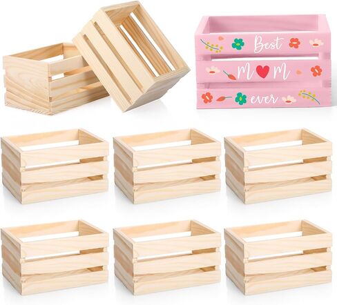 Roowest 12 Pcs 6.5'' Small Wooden Crates for Crafts Unfinished Wood Crate Wood Basket Unfinished Wood Craft for Display Home Bathroom Arts Milk Wine Towel Toys in Kuwait