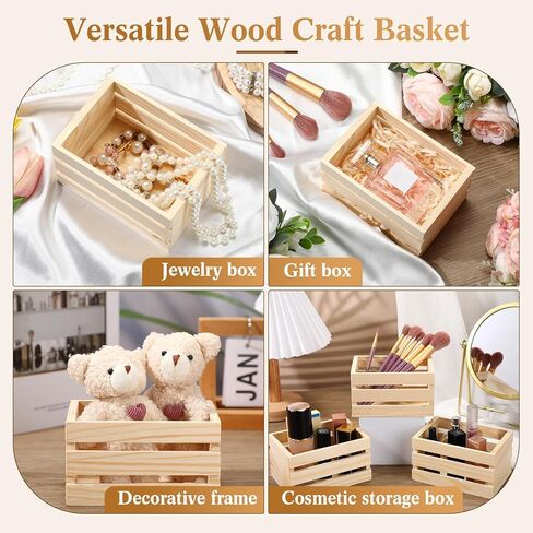 Roowest 12 Pcs 6.5'' Small Wooden Crates for Crafts Unfinished Wood Crate Wood Basket Unfinished Wood Craft for Display Home Bathroom Arts Milk Wine Towel Toys in Kuwait