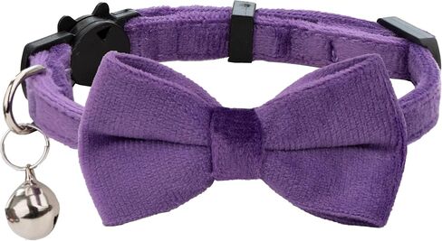 Cat Collar Soft Velvet with Bow Tie Bell Breakaway Safety Boy Girl Kitten Basic Pure Colors Male Female [1pc] Purple in Saudi Arabia