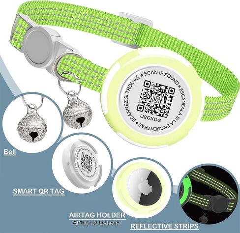 Waterproof Airtag Cat Collar, Lightweight Breakaway Cat Airtag Collar with QR ID Tag & Reflective for Apple Air tag, Hidden GPS Tracker Holder with QR Code Pet Name Tag for Cats, Kittens (9-13inch) in Saudi Arabia