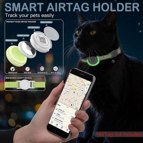 Waterproof Airtag Cat Collar, Lightweight Breakaway Cat Airtag Collar with QR ID Tag & Reflective for Apple Air tag, Hidden GPS Tracker Holder with QR Code Pet Name Tag for Cats, Kittens (9-13inch) in Saudi Arabia