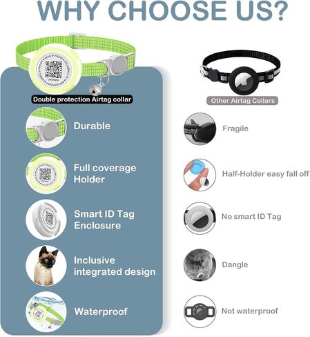 Waterproof Airtag Cat Collar, Lightweight Breakaway Cat Airtag Collar with QR ID Tag & Reflective for Apple Air tag, Hidden GPS Tracker Holder with QR Code Pet Name Tag for Cats, Kittens (9-13inch) in Saudi Arabia