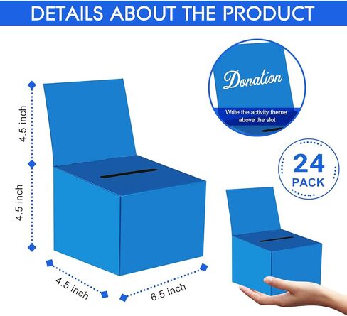 24 Pcs Raffle Boxes Cardboard Box with Slot for Ticket and Removable Header, 6.5 x 4.5 x 4.5 Inch Ballot Box Donation Box Charity Box for Collecting Business Card Voting Contest(Blue, 24 PCS) in Saudi Arabia