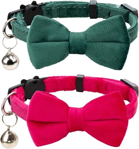 Cat Collar Soft Velvet with Bow Tie Bell Breakaway Safety Boy Girl Kitten Basic Pure Colors Male Female [1pc] Purple in Saudi Arabia