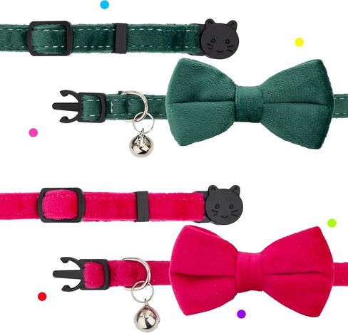 Cat Collar Soft Velvet with Bow Tie Bell Breakaway Safety Boy Girl Kitten Basic Pure Colors Male Female [1pc] Purple in Saudi Arabia