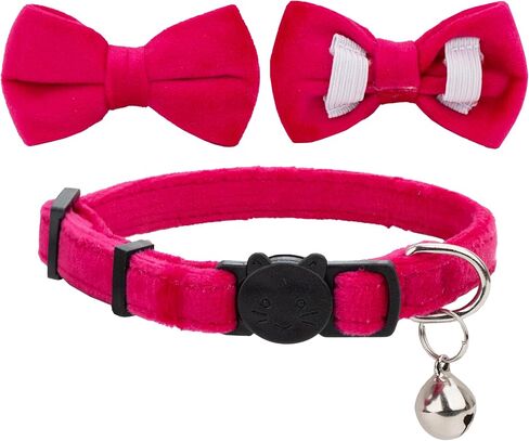 Cat Collar Soft Velvet with Bow Tie Bell Breakaway Safety Boy Girl Kitten Basic Pure Colors Male Female [1pc] Purple in Saudi Arabia