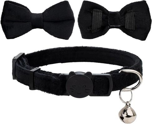 Cat Collar Soft Velvet with Bow Tie Bell Breakaway Safety Boy Girl Kitten Basic Pure Colors Male Female [1pc] Purple in Saudi Arabia