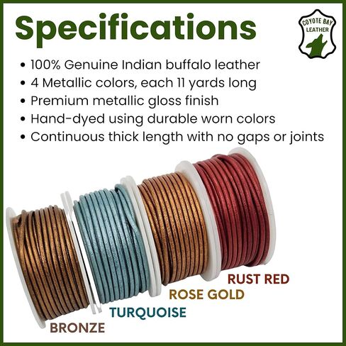 Coyote Bay® Leather Cord in Metallic Rust Red Color, 44 Yards Length, in 1.5mm and 2mm Thickness, for Jewelry Making, Crafts, Furniture, and Hobby Projects (Metallic Rust Red, 1.5 mm) in Kuwait