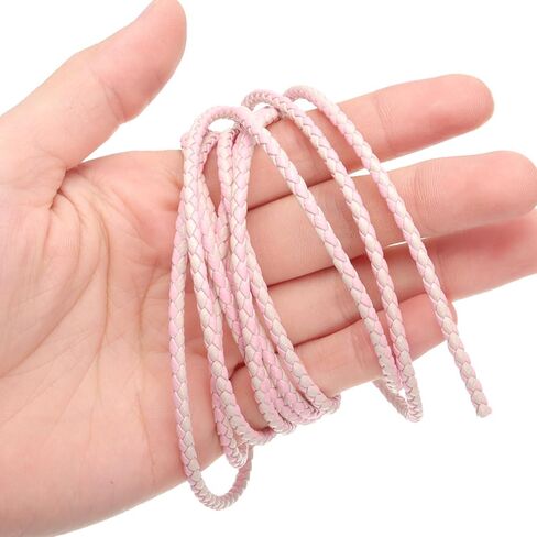 uxcell Braided Leather Cords, Round Leather Strap, Soft Jewelry Leather Rope for Jewelry Making, Tie Making, Necklaces (3mm, 2 Yards, Rose Red, Pink) in Saudi Arabia