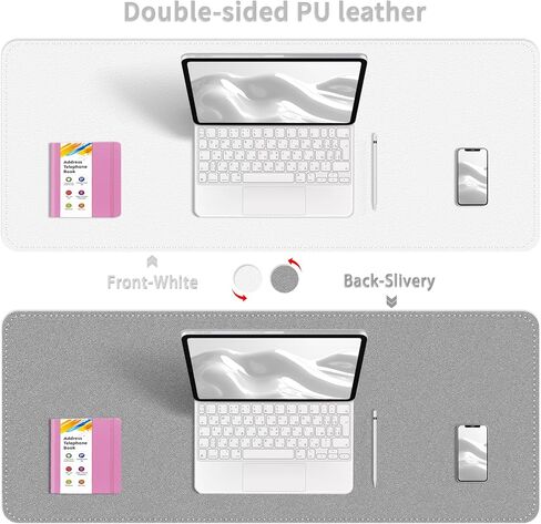 Bleswin Double-Sided Desk Mat, 23.6''×13.8'', PU Leather Mouse Pad, Waterproof Desk Pad, Laptop Leather Desk Mat, Protector for Keyboard and Mouse for Office and Home (Purple+Pink) in Kuwait