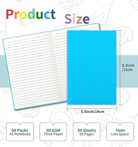 24 Pack Colorful Lined Notebooks for Writing, Journals Bulk, A5 Composition Books, 8.3x5.5 Inch, 60 Pages, 30 Sheets Sketchbooks for Office School Travel Supplies (Lined-24 pack, 12 Colors) in Saudi Arabia