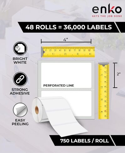enKo 4" x 2" Labels for Zebra Desktop Printers (3 Rolls | 2,250 Labels) Direct Thermal Address Mailing Shipping Barcode FBA Stickers FNSKU Labels for Zebra and Eltron (Perforated) in Saudi Arabia