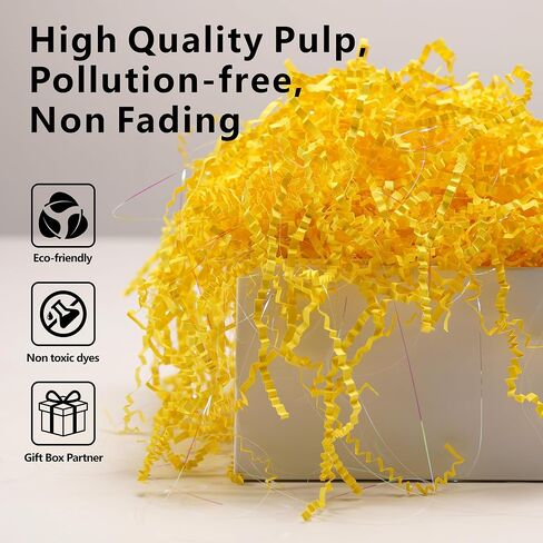 8oz Yellow Crinkle Cut Paper Shred Filler, Iridescent Easter Grass Confetti Shredded Paper for Gift Baskets Boxes Filling, Birthday Wedding Valentines Day Decoration in Kuwait