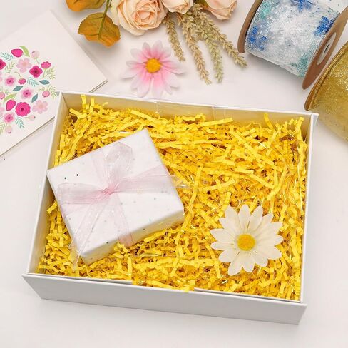8oz Yellow Crinkle Cut Paper Shred Filler, Iridescent Easter Grass Confetti Shredded Paper for Gift Baskets Boxes Filling, Birthday Wedding Valentines Day Decoration in Kuwait