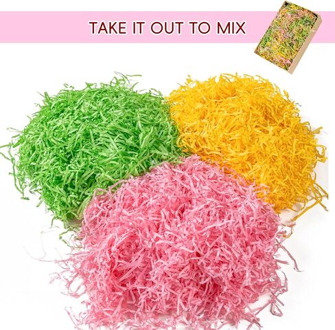 CIPOWM 340g/12oz Easter Grass Shredded Paper Filler Pink Green Yellow Paper Shred Crinkle Raffia Paper Filler for Easter Gift Wrapping Boxes Bags Basket Filling Party Supply(3 Colors) in Kuwait