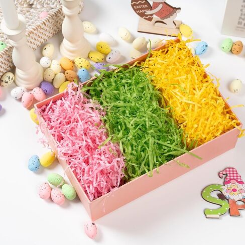 CIPOWM 340g/12oz Easter Grass Shredded Paper Filler Pink Green Yellow Paper Shred Crinkle Raffia Paper Filler for Easter Gift Wrapping Boxes Bags Basket Filling Party Supply(3 Colors) in Kuwait