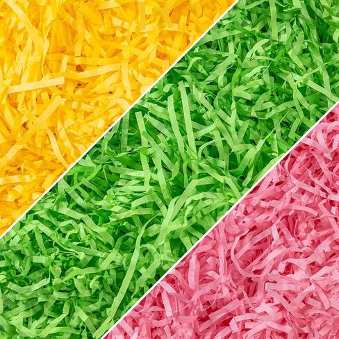 CIPOWM 340g/12oz Easter Grass Shredded Paper Filler Pink Green Yellow Paper Shred Crinkle Raffia Paper Filler for Easter Gift Wrapping Boxes Bags Basket Filling Party Supply(3 Colors) in Kuwait