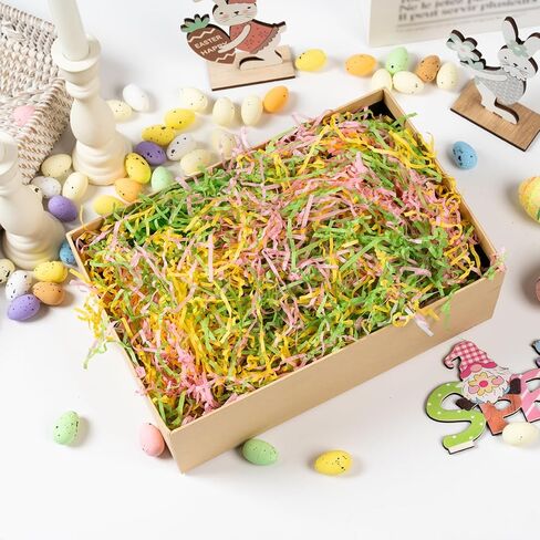 CIPOWM 340g/12oz Easter Grass Shredded Paper Filler Pink Green Yellow Paper Shred Crinkle Raffia Paper Filler for Easter Gift Wrapping Boxes Bags Basket Filling Party Supply(3 Colors) in Kuwait