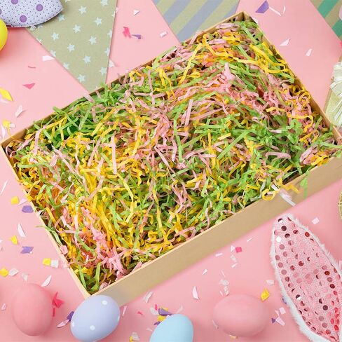 CIPOWM 340g/12oz Easter Grass Shredded Paper Filler Pink Green Yellow Paper Shred Crinkle Raffia Paper Filler for Easter Gift Wrapping Boxes Bags Basket Filling Party Supply(3 Colors) in Kuwait