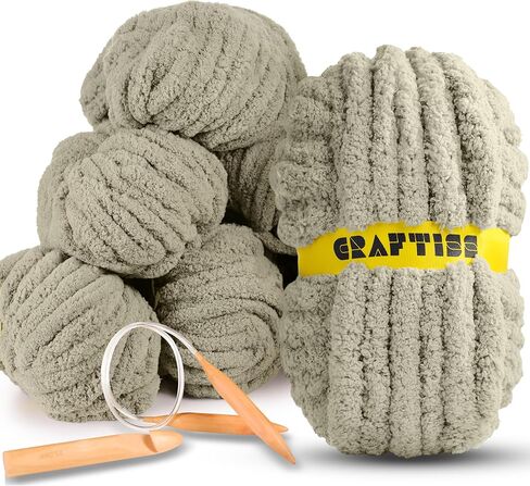 Desert Sage Chunky Chenille Yarn for Crocheting - 8 Big Skeins, Jumbo 7 Weight (27 yds, 8 oz Each), Thick Bulky Crochet Knit Blanket Chunky Yarn for Hand Knitting with Giant Hook and Needles in Kuwait