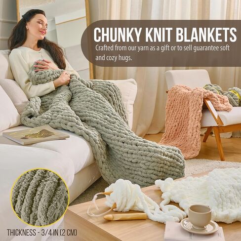 Desert Sage Chunky Chenille Yarn for Crocheting - 8 Big Skeins, Jumbo 7 Weight (27 yds, 8 oz Each), Thick Bulky Crochet Knit Blanket Chunky Yarn for Hand Knitting with Giant Hook and Needles in Kuwait