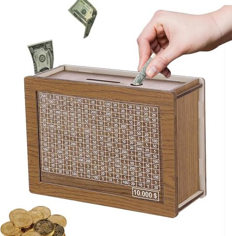 10000 Savings Challenge Box,Cash Vault Wooden Savings Box,kakeibo Money Box,Wooden Piggy Bank Coin Bank with Counting Target,The Best Gift for Boys, Girls, and Friends (Brown) in Saudi Arabia