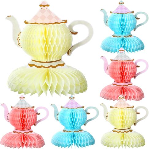 Wettarn 6 Pcs Floral Tea Party Decorations Princess Party Tea Honeycomb Tea Party Centerpieces for Tables Spring Summer Birthday Decors 3D Vintage Teapot Vase Decors for Wedding Girls Women (Floral) in Saudi Arabia