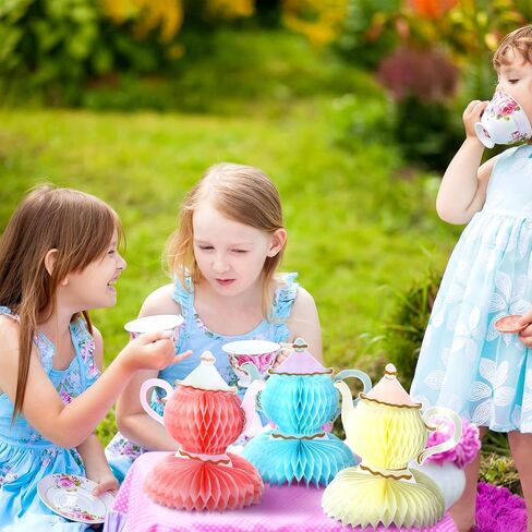 Wettarn 6 Pcs Floral Tea Party Decorations Princess Party Tea Honeycomb Tea Party Centerpieces for Tables Spring Summer Birthday Decors 3D Vintage Teapot Vase Decors for Wedding Girls Women (Floral) in Saudi Arabia