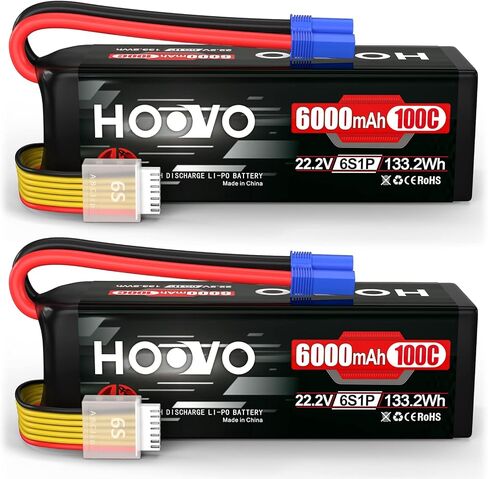 HOOVO 6S Lipo Battery 22.2V 100C 5200mAh with EC5 Connector for RC Car Truck Truggy Buggy Tank RC Airplane Helicopter Boat Car Racing (2 Pack) in Saudi Arabia