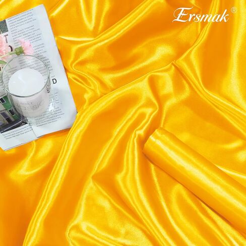 Ersmak Black Satin Fabric by The Yard, 60" Wide Shiny & Soft Charmeuse Silky Satin Fabric for DIY Craft, Wedding Decorations, Sewing, 1 Yard in Saudi Arabia