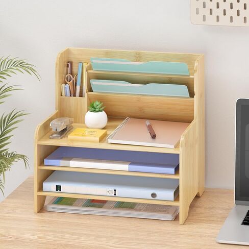 Bamboo Desk Organizer Mail Holder Countertop Letter Tray File Organizer for Desk Letter Sorter Paper File Storage for School Home Office Supplies in Saudi Arabia