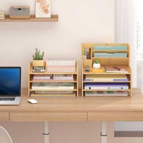 Bamboo Desk Organizer Mail Holder Countertop Letter Tray File Organizer for Desk Letter Sorter Paper File Storage for School Home Office Supplies in Saudi Arabia