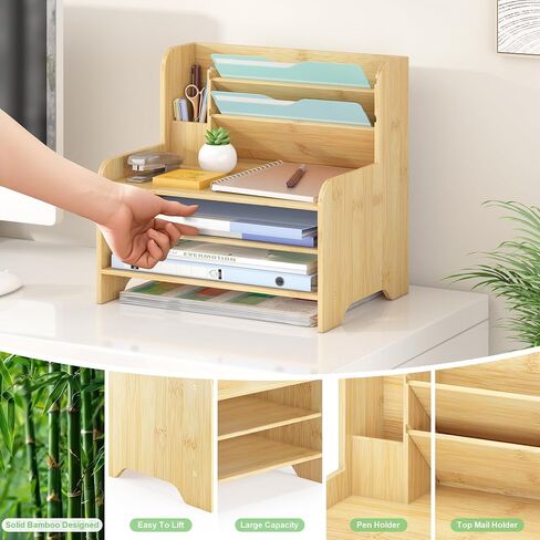 Bamboo Desk Organizer Mail Holder Countertop Letter Tray File Organizer for Desk Letter Sorter Paper File Storage for School Home Office Supplies in Saudi Arabia