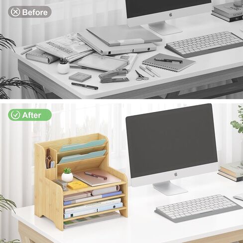 Bamboo Desk Organizer Mail Holder Countertop Letter Tray File Organizer for Desk Letter Sorter Paper File Storage for School Home Office Supplies in Saudi Arabia