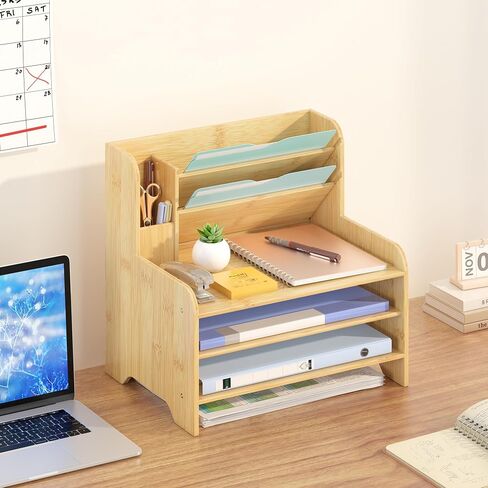 Bamboo Desk Organizer Mail Holder Countertop Letter Tray File Organizer for Desk Letter Sorter Paper File Storage for School Home Office Supplies in Saudi Arabia