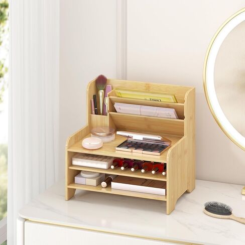 Bamboo Desk Organizer Mail Holder Countertop Letter Tray File Organizer for Desk Letter Sorter Paper File Storage for School Home Office Supplies in Saudi Arabia