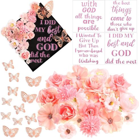 Feifeiya 36 PCS DIY Cap Cap Decorations Kit Complication Chofs Faux Flower Heads Inspirational Tregues Quotes Plitt in Kuwait