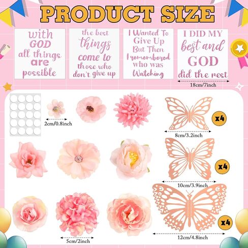 Feifeiya 36 PCS DIY Cap Cap Decorations Kit Complication Chofs Faux Flower Heads Inspirational Tregues Quotes Plitt in Kuwait