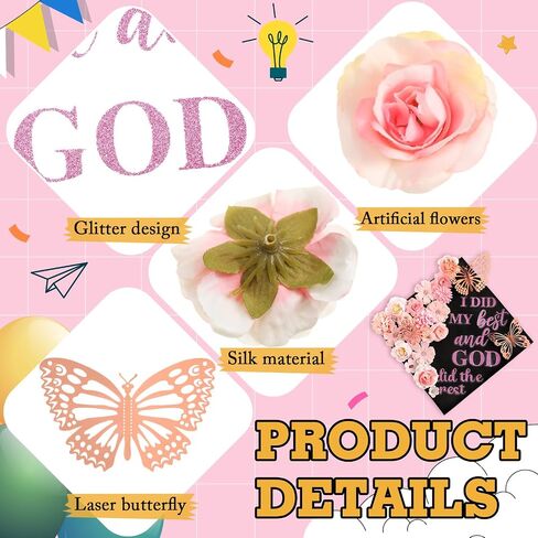 Feifeiya 36 PCS DIY Cap Cap Decorations Kit Complication Chofs Faux Flower Heads Inspirational Tregues Quotes Plitt in Kuwait