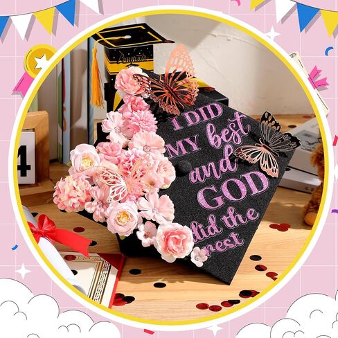 Feifeiya 36 PCS DIY Cap Cap Decorations Kit Complication Chofs Faux Flower Heads Inspirational Tregues Quotes Plitt in Kuwait