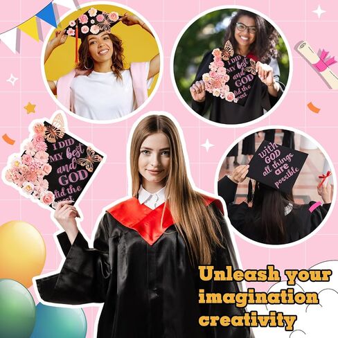 Feifeiya 36 PCS DIY Cap Cap Decorations Kit Complication Chofs Faux Flower Heads Inspirational Tregues Quotes Plitt in Kuwait