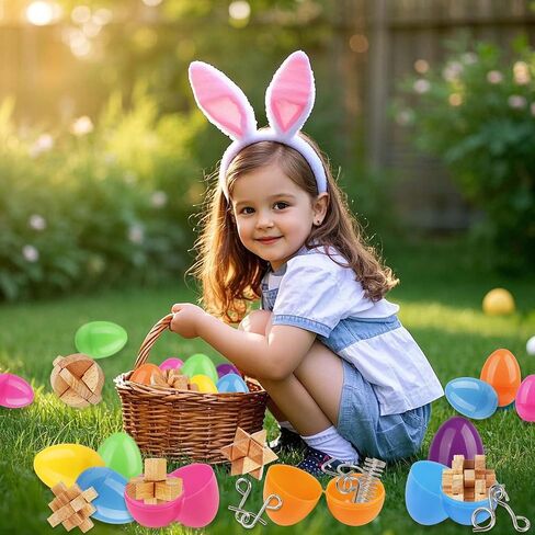 24 حزمة حشو بيض عيد الفصح مع ألعاب ألغاز دعابة في الدماغ للأطفال المراهقين ، ألعاب الألغاز المعدنية الخشبية لصيد البيض ، حشوات سلة عيد الفصح ، هدايا الفصل الدراسي in Saudi Arabia