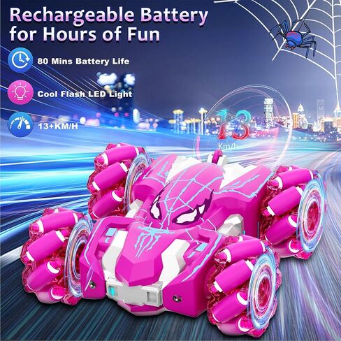Spider Remote Control Car, USB Direct Charging RC Cars with Cool Lights, 2.4Ghz Double Sided Drift RC Stunt Car, 360°Rotating 4WD Off-Road Race Car Toys for 4-6 6-12 Boy Girl Kids Gifts in Saudi Arabia