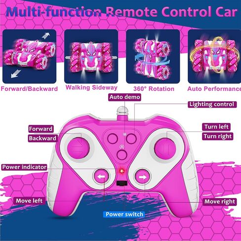 Spider Remote Control Car, USB Direct Charging RC Cars with Cool Lights, 2.4Ghz Double Sided Drift RC Stunt Car, 360°Rotating 4WD Off-Road Race Car Toys for 4-6 6-12 Boy Girl Kids Gifts in Saudi Arabia