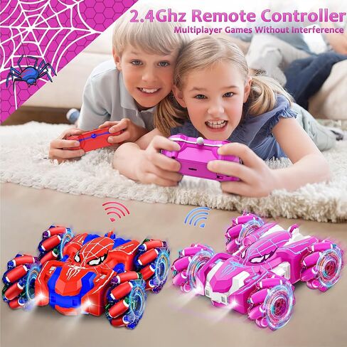 Spider Remote Control Car, USB Direct Charging RC Cars with Cool Lights, 2.4Ghz Double Sided Drift RC Stunt Car, 360°Rotating 4WD Off-Road Race Car Toys for 4-6 6-12 Boy Girl Kids Gifts in Saudi Arabia
