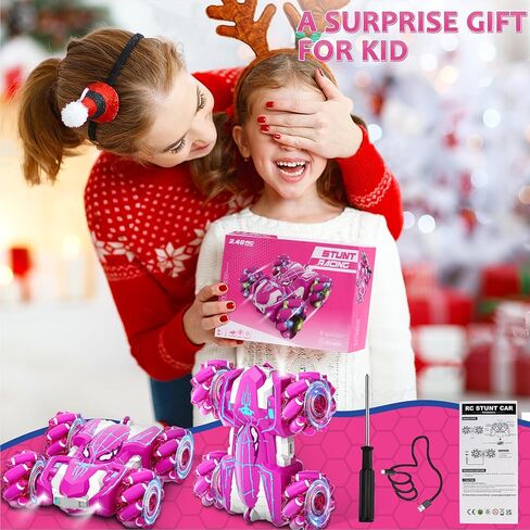 Spider Remote Control Car, USB Direct Charging RC Cars with Cool Lights, 2.4Ghz Double Sided Drift RC Stunt Car, 360°Rotating 4WD Off-Road Race Car Toys for 4-6 6-12 Boy Girl Kids Gifts in Saudi Arabia