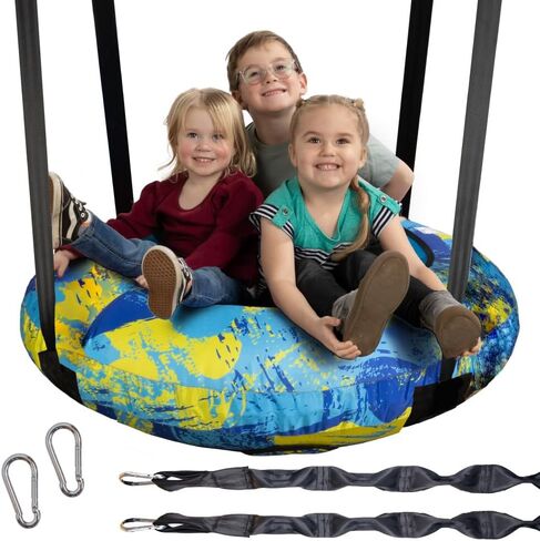 Air Swing Giant 42 "Saucer Saucer Saucer قابلة للتنفيذ أرجوحة داخلية في الهواء الطلق ، أو صالة ألعاب رياضية في الغابة ، أو شجرة الأعمار 3+ غطاء محمي بالأشعة فوق البنفسجية الأنبوب القابل للتعديل. in Saudi Arabia